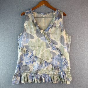 Banana Republic Short Sleeve Pastel Silk Tunic V-Neck Ruffed Hem Size XL Boho